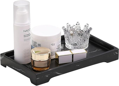 Luxspire Bathroom Sink Vanity Trays, 10" x 6" Resin Vanity Tray for Soap Dispenser, Kitchen Sink Trays, Vanity Countertop Organizer for Candles Soap Towel Perfume Holder Jewlery, Marble Style -M- Ink