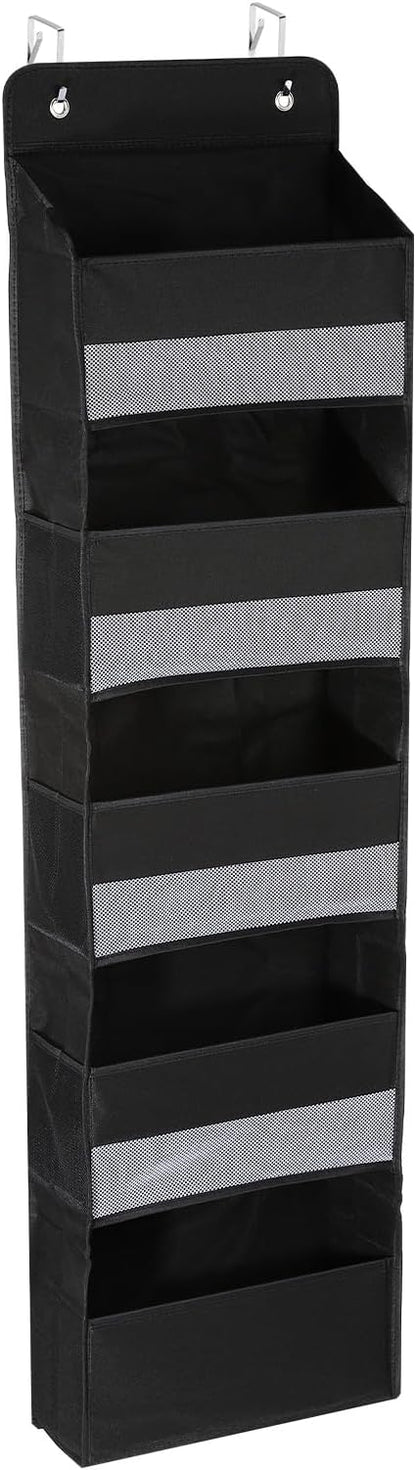 PATIKIL Over The Door Shoe Organizer Hanging Rack Storage with 5 Large Pockets & 6 Side Pockets Wall Mount 35 lbs Weight Capacity for Door Wall Closet Shoes, 5 Layer, Black