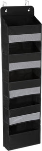 PATIKIL Over The Door Shoe Organizer Hanging Rack Storage with 5 Large Pockets & 6 Side Pockets Wall Mount 35 lbs Weight Capacity for Door Wall Closet Shoes, 5 Layer, Black