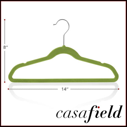 Casafield 50 Velvet Kid's Hangers - 14" Size for Children's Clothes - Lime Green