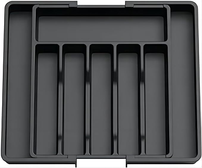 YWHWXB Silverware Drawer Organizer,Expandable Utensil Tray,Large Kitchen Drawer Organizer,Adjustable Plastic Flatware Organizer for Flatware Cutlery Spoon Knives Drawer Storage Organization (Black)