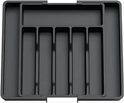 YWHWXB Silverware Drawer Organizer,Expandable Utensil Tray,Large Kitchen Drawer Organizer,Adjustable Plastic Flatware Organizer for Flatware Cutlery Spoon Knives Drawer Storage Organization (Black)