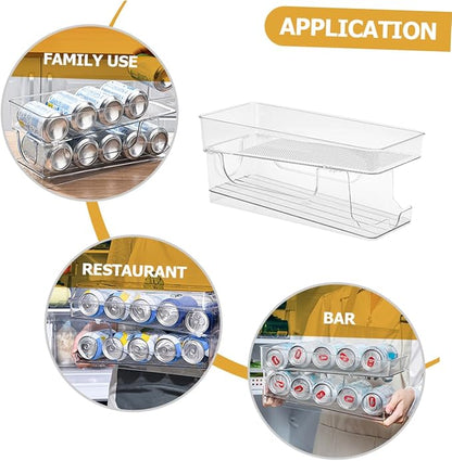 Amosfun Household Can Organizer Double-Layer Design Convenient Beverage Storage for Fridge and Pantry Automatic Rolling Drink Holder Pet Material for Soda and Cans