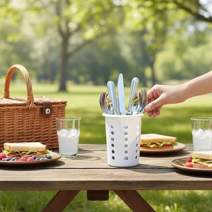 Soro Essentials- Flatware Cylinders White Color Plastic Set of 4 - Utensil Holders Silverware Utensil Drying Cylinders Home Kitchen Daily Use Utensil Drainer Silverware Organizer Caddy Restaurant