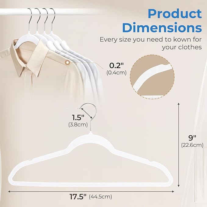 Smartor White Velvet Hangers 50 Pack, Non Slip Clothes Hangers with Shoulder Notches, Premium Slim Space Saving Felt Hanger for Closet Organizers and Storage, Heavy Duty Hanger for Coat