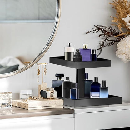 YAGELI Black Perfume Organizer for Men - 2 Tier Acrylic Cologne Rack Organizer for Men, Rectangular Vanity Storage with Sturdy Design, Space Saver for Bathroom & Bedroom(Blank2)
