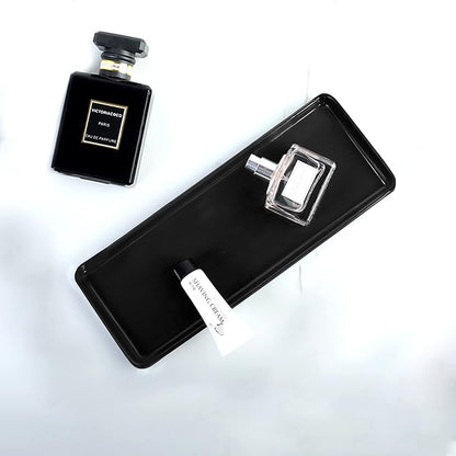 Black Ceramic Vanity Tray, Small Rectangle Tray, Counter Tray for Kitchen Sink, Marble Bathroom Tray, Organizer for Candle, Soap, Jewelry, Perfume, Towel Holder for Decoration Bedroom(Large)