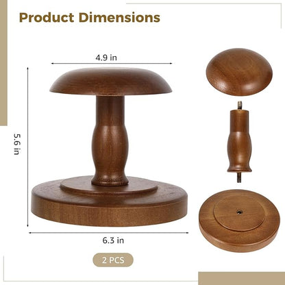 2PCS Vintage Wooden Hat Rack Stand, Rustic Hat Rack Display Stand, Brown Tabletop Cap Hats Rack Organizer with Wig Holder Display for Closet, Home Decor Display for Closet Dresser Home Decor Man Cave