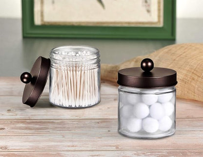 SheeChung Bathroom Organizers and Storage - 2Pack Qtip Holders Bathroom Canister Apothecary Jars for Cotton Swabs, Rounds, Balls, Qtips,Makeup Sponges, Flossers,Bath Salts - Bronze