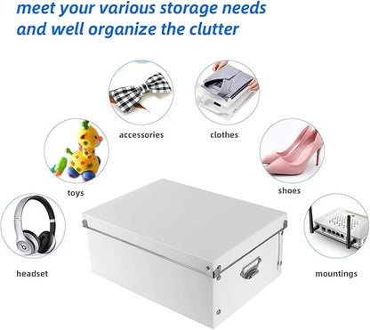 XUCHUN Decorative Storage Box with Lids,Set of 3 Waterproof Foldable Plastic Box Multiple Sizes for Socks/Office（White）