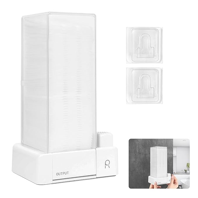 Automatic Cotton Pad Holder, Square Press Out Cosmetic Cotton Makeup Removers Pad Holder, Makeup Organizer Container Dispenser Storage Display Rack (White)