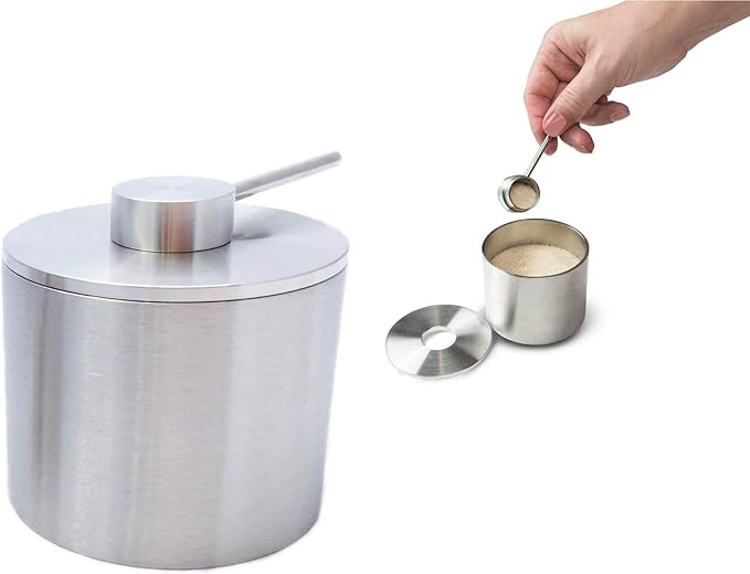Grind Gourmet Salt Cellar, Spice Jars Stainless Steel, Storage Spice Jars Silver Cellar With Spoon Solid Stainless Steel Holder (Large, Silver)