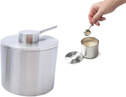 Grind Gourmet Salt Cellar, Spice Jars Stainless Steel, Storage Spice Jars Silver Cellar With Spoon Solid Stainless Steel Holder (Large, Silver)