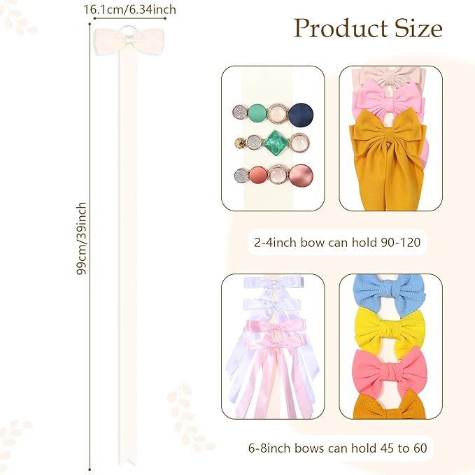 3 PCS Bow Holder for Girls Hair Bows, Ribbon Hair Clip Oraganizer Hair Barrettes Storage for Women,Wall Hanging Alligator Clip Hair Accessories Organizer Bedroom College Dorm Decor (Beige-3pcs)