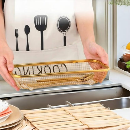 2-Pack Gold Flatware Organizer - Sturdy Mesh Design, Dishwasher-Safe & Easy-Clean Utensil Holder, Silverware Container Drawer Storage