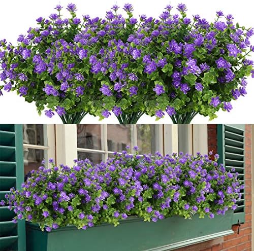 20 Bundles Artificial Flowers, Fake Artificial Greenery UV Resistant No Fade Faux Plastic Plants for Wedding Bridle Bouquet Indoor Outdoor Home Garden Kitchen Office Table Vase (Purple) by HAPLIA