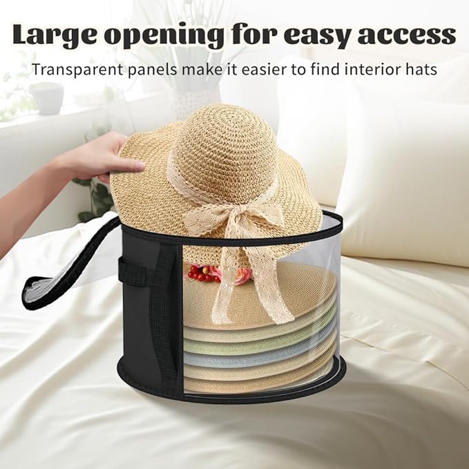 2Pcs Oversized Clear Hat Organizer Hat Storage Boxes for Women, Closet Organizer Storage for Baseball Caps Collapsible Cowboy Box,Wide Brims Hat Case with Carrying Handles