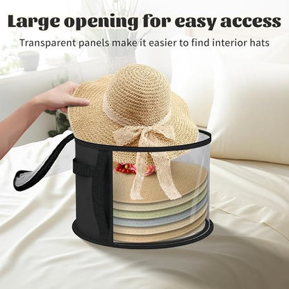 2Pcs Oversized Clear Hat Organizer Hat Storage Boxes for Women, Closet Organizer Storage for Baseball Caps Collapsible Cowboy Box,Wide Brims Hat Case with Carrying Handles
