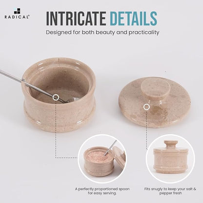 Radicaln Marble Salt Cellar with Lid 4" Inch Verona Handmade Salt Jar & Spice Storage Containers For Kitchen Countertop, Ideal Sugar Bowl & Salt dish For Table