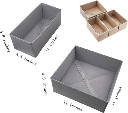 Bructhun Drawer Organizer Set of 4 Khaki - Fabric Storage Bins for Clothes, Underwear, Socks & Bras - 11" Dresser Dividers for Bedroom Closet