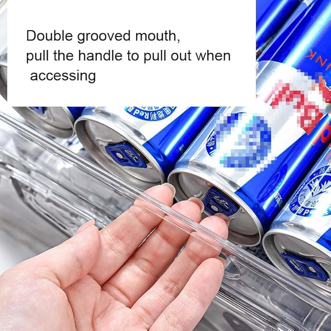 Stretchable Double Layer Rolling Refrigerator Drink Holder Storage Box Can Storage for Refrigerator Self Pushing 11 Cans