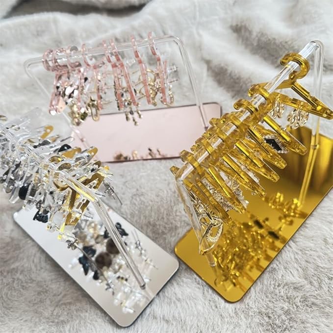 Cute Earring Rack Holder Coat Hangers Shape Unique Earring Display Stand Acrylic Ear Studs Display Rack Earring Hanging Organizer(Silver)