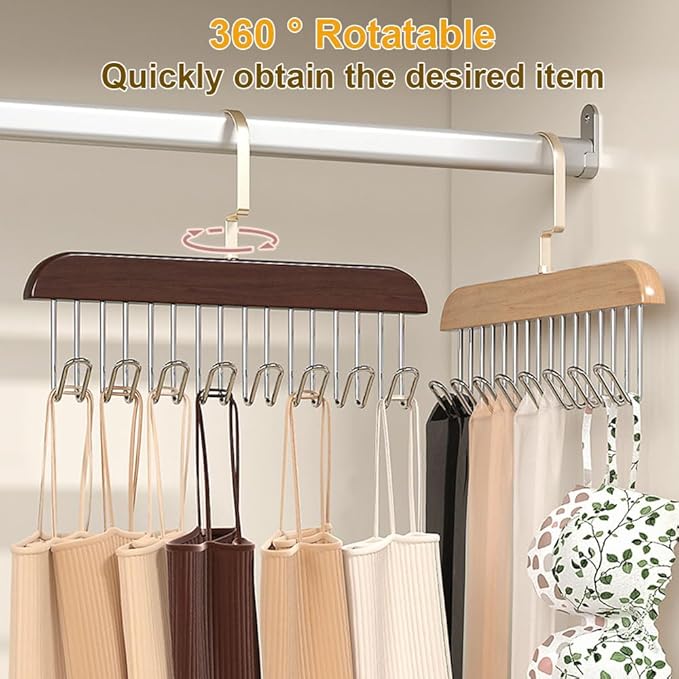 Belt Hangers for Men - 2 Pack Belt Organizer for Closet with 16 Metal Hooks Bra Organizer for Closet - Non-Slip Belt Holder for Closet Space Saving Belt Holder Belt Rack for Closet Brown