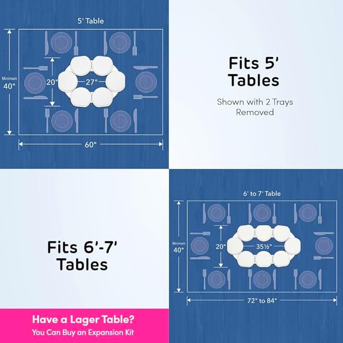 White- The Lazy Susan Revolution - The First Patented Lazy Susan Turntable Expandable for Rectangular & Oblong Tables - Kitchen & Dining Tables - Great Gift! Parties & Gatherings