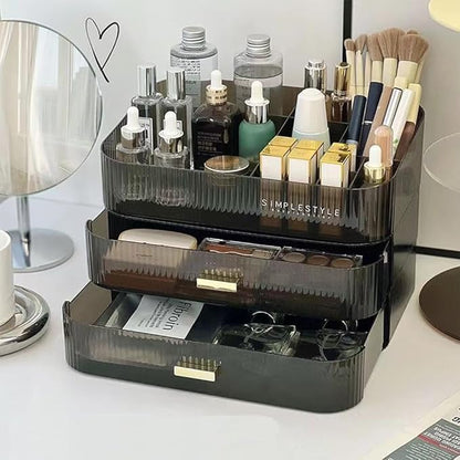Stackable Makeup Organizer Drawers, Bathroom Vanity Organizers and Storage, Ideal for Desk and Dresser Countertops, Great for Cosmetics, skincare, Lipsticks, Nail Care -Black