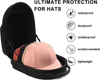 Black Hat Travel Case,Hat Case for Baseball Caps with Carry Handle and Adjustable Shoulder Strap Travel Hat Box for Travel and Home Storage