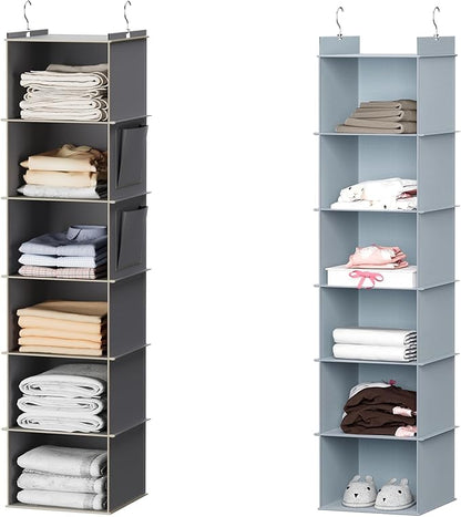 YOUDENOVA Hanging Closet Organizer and Storage, 6-Shelf Closet Hanging Storage Shelves, Grey