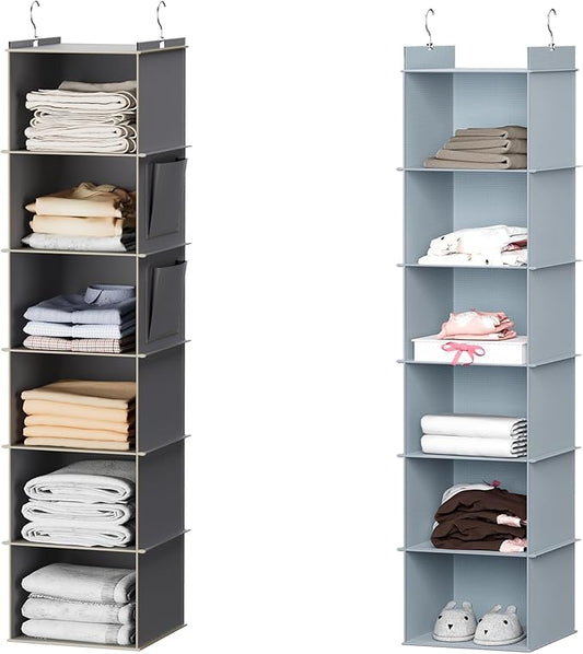 YOUDENOVA Hanging Closet Organizer and Storage, 6-Shelf Closet Hanging Storage Shelves, Grey