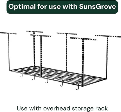 SunsGrove Heavy-Duty 4-Pack Overhead Garage Ceiling Storage Hooks, Add-On Storage Flat Hook Accessory for Hanging Bikes and More, Supports Up to 53lbs