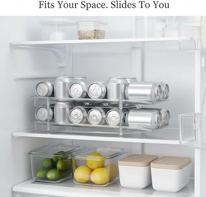 Retractable Can Organizer, Adjustable Width Sliding Dispenser for Refrigerator & Pantry, Clear Plastic Storage Rack for Soda Cans and Bottles (1 PC)