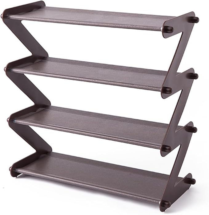 4 Tier Foldable Shoe Rack Organizer Free Standing Shoe Rack for Closet Front Door Living Room Entryway, Simple Installation (Coffee)