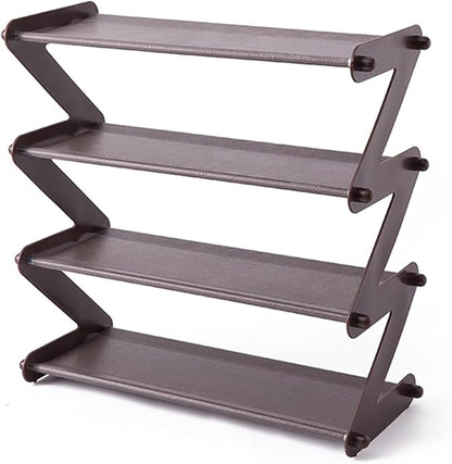4 Tier Foldable Shoe Rack Organizer Free Standing Shoe Rack for Closet Front Door Living Room Entryway, Simple Installation (Coffee)