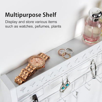JackCubeDesign - Wood Wall Mount Jewelry Organizer with Metal Hooks for Necklaces, Ring, Earrings (White Wood) - MK460C