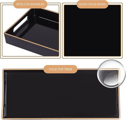 MAONAME Black Bathroom Tray, Plastic Vanity Tray, Narrow Countertop Trays with Handles, Perfume Organizer Trays for Dresser, Bathroom Accessories, 13.8" x 6" x 1.59"