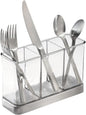 mDesign Cutlery Holder Modern Cutlery Basket for The Kitchen Table, Pantry or Cupboard Kitchen Storage with 3 Compartments Clear/Chrome