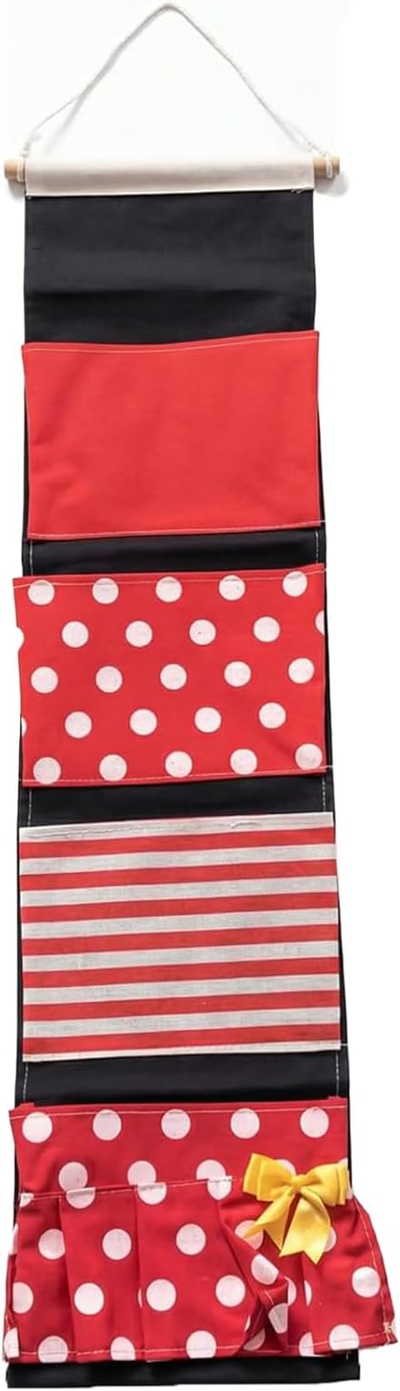 Fish Extender Door Hanger for Cruise Cabin, 4 Pocket Hanging Organizer for Fish Exchange Gifts, Storage Bag, (Black/red)