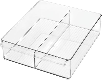 iDesign Divided Plastic Pantry Bin with Front Handle - Set of 2 - Clear - Made in USA