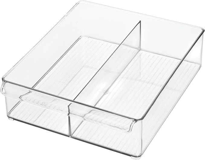 iDesign Divided Plastic Pantry Bin with Front Handle - Set of 2 - Clear