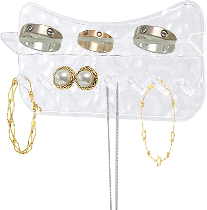 Necklace Holder Wall Mounted, Adhesive Plastic Jewelry Organizer with 8 Hooks – Stylish Necklace Rack, Ideal for Necklaces, Studs, Bracelets, Earrings, and More