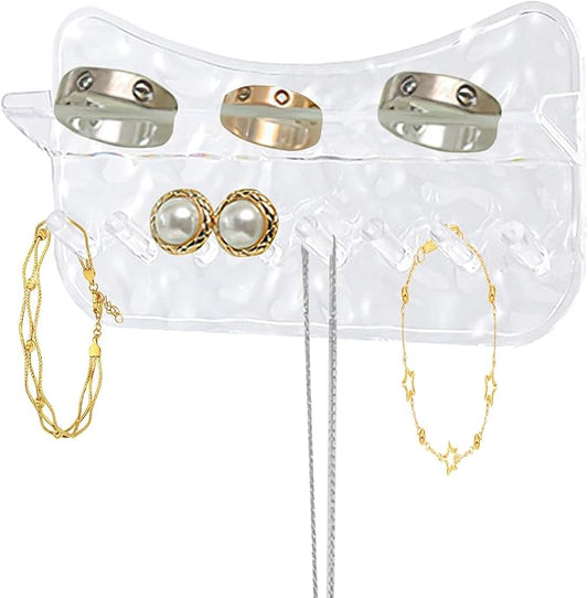 Necklace Holder Wall Mounted, Adhesive Plastic Jewelry Organizer with 8 Hooks – Stylish Necklace Rack, Ideal for Necklaces, Studs, Bracelets, Earrings, and More