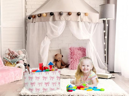 Sanjiaofeng Rectangular Kids Basket Pink Storage Bins,Girls Storage Baskets with Handles.Clothers,Toys,Books,Kid's Gifts Storage. (Pink Bowknot)