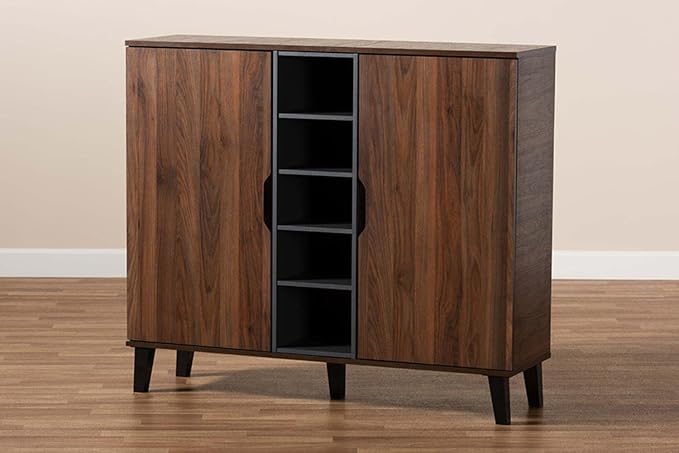 Baxton Studio Two-Tone Walnut Brown and Grey Finished Wood 2-Door Shoe Cabinet