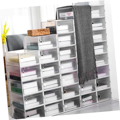 BESPORTBLE Stackable Clamshell Shoes Organizer with Dustproof Flip Cover White Plastic Shoe Storage Box for Home Closet