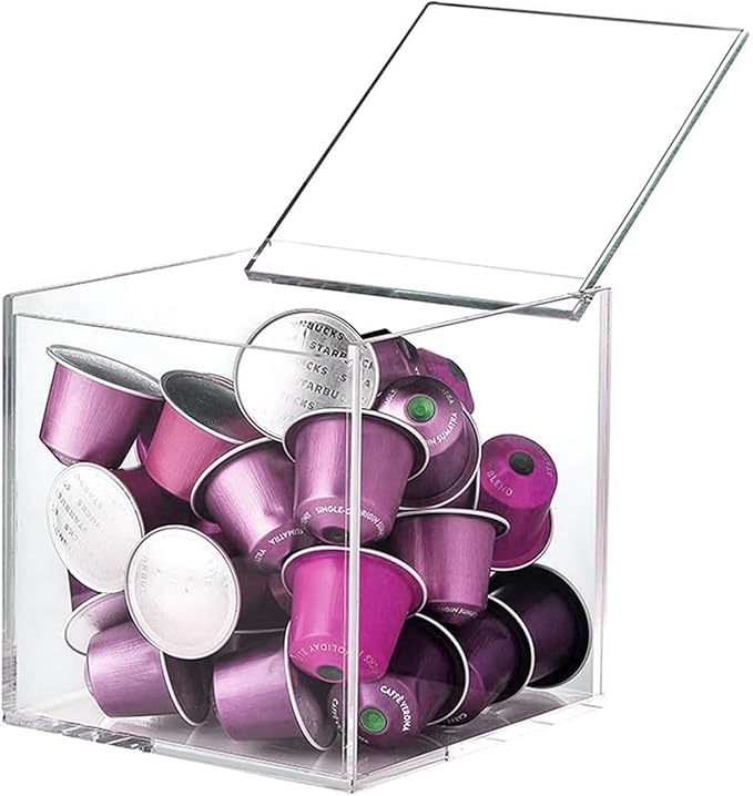 Coffee Pod Holder with Lid, 5 x 5 inch Acrylic Storage Box for Nespresso VertuoLine Capsule K Cup Kcup Holder Coffee Pod Tea Bag Candy Storage Organizer Container