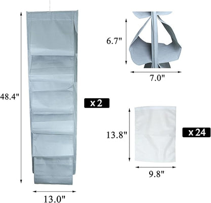 2 Pack 12 Large Pockets Hanging Shoe Organizer for Closet with Roating Hanger for Storage Mens Shoes,Kids Clothes,Also can used as Travel shoe rack hanging,Grey