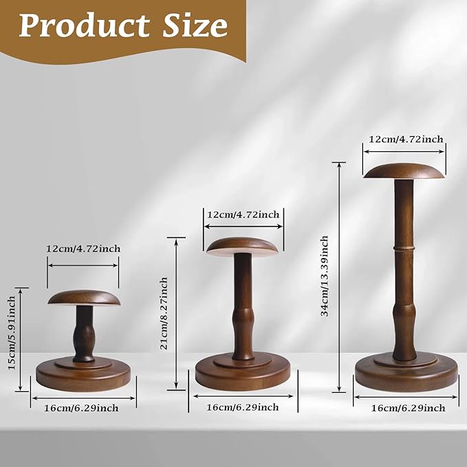 CHADWICK Vintage Style Hat Rack Stand, Rustic Brown Hat Display Stand Wood, Hat Rack Tabletop Cap Organizer and Display Rack, Wig Holder Display Cowboy Hat Rack Hat Organizer for Closet, Home Decor